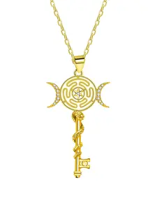 Hecate Triple Moon Goddess Key Charm Necklace, Gold Plated Pentagram Witches Knot Pendant Necklace, Tetragrammaton Amulet Jewelry Gifts for Women Men, Hekate Pendant