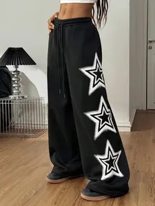 Women's Star Print Casual Loose Sweatpants Bottoms, Ankle Cuff Design, Versatile Fashion Piece, Perfect for Daily Wear and Comfort