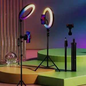 12" RGB Video Light with 63" Telescoping Tripod & Phone Holder | 3 Lighting Modes & 10 Brightness Levels | Professional Fill Light for YouTube, Instagram, Live Streaming | Elevate March Madness, Spring Break, World Cup & Easter Content Creation