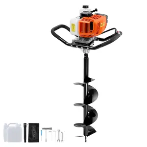 VEVOR Post Hole Digger Gas Powered,  63CC 2400W Earth Auger, Gas Auger with 8” Auger Drill Action Design Bits & 1 Extension Rod, Post Fence Hole Digger for Farmland Garden Plant, Orange+Black