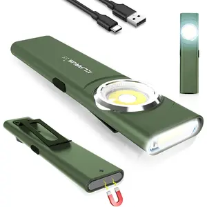 E5 Pocket Flashlight, Rechargeable EDC Flashlight, Super Slim 4.2x1x0.3inch, 600 Lumens, USB-C Port, IPX4, Dual Light Source with  Base, Hat & Clothes Clip - Green