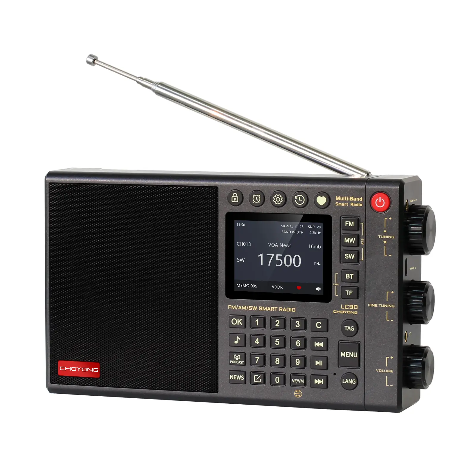 Choyong LC90 Multi-Band Smart Internet Radio, 4G/WiFi Global Receiver with AM/FM/LW/SW/SSB, 40,000+ Stations, 10M Podcasts, Hi-Fi Sound, GPT Voice Search, 5000mAh Replaceable Battery
