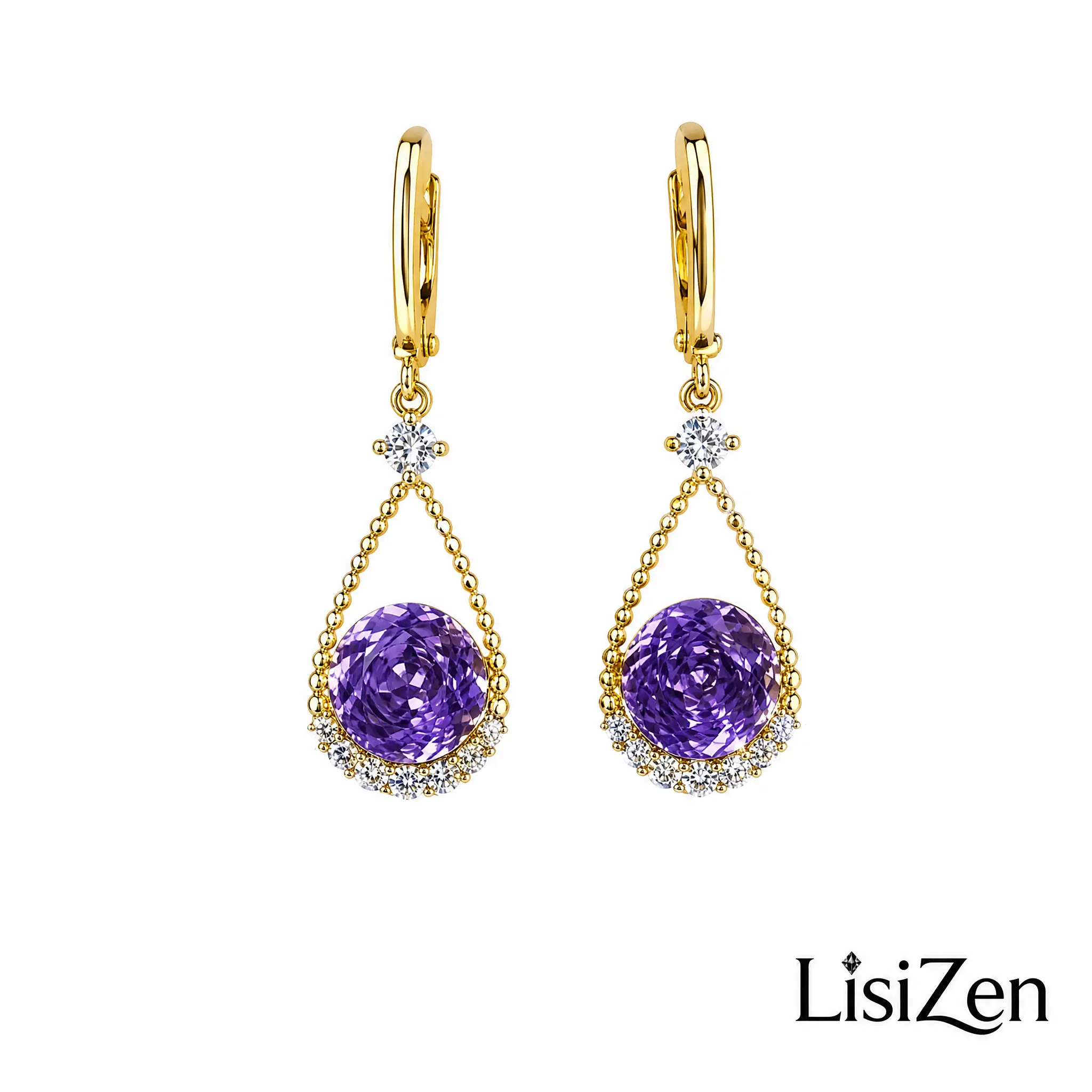 LisiZen Women's Vintage Purple Crystal Drop-Shape Huggie Earrings - Female Casual Wear Small Costume Jewelry, DZEH6287