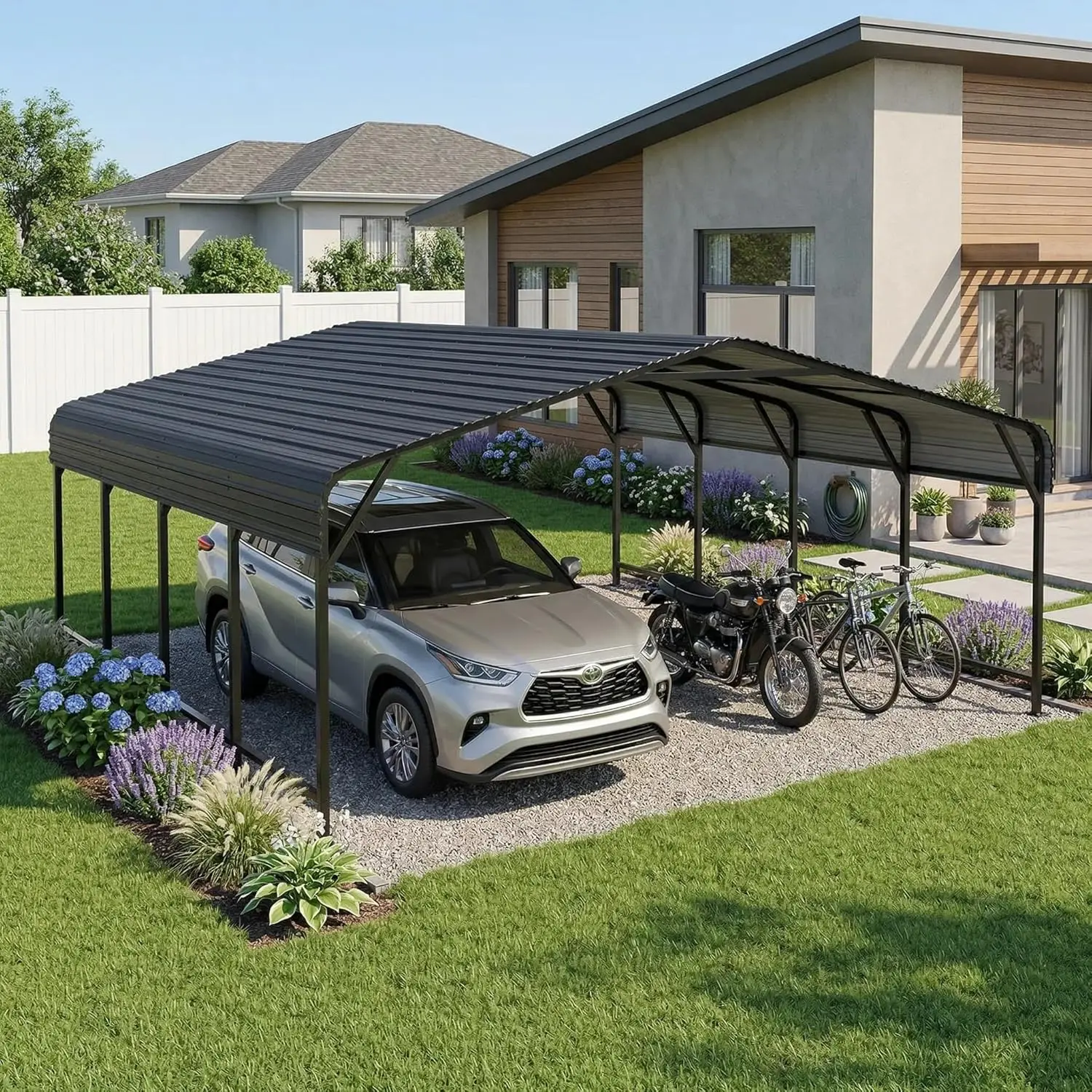 MNLR Heavy-Duty Galvanized Steel Carport - 20x20 ft & Multiple Sizes (12x20,20x30,20x40) Open-Sided Metal Sloped Roof Shelter with Pre-Drilled Holes for Cars,Trucks,Equipment Storage - Ideal for Backyards,Driveways,Outdoor Work Areas