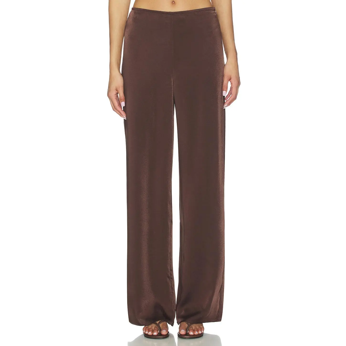 Bardot Devin Mid Rise Satin Pant in Chocolate