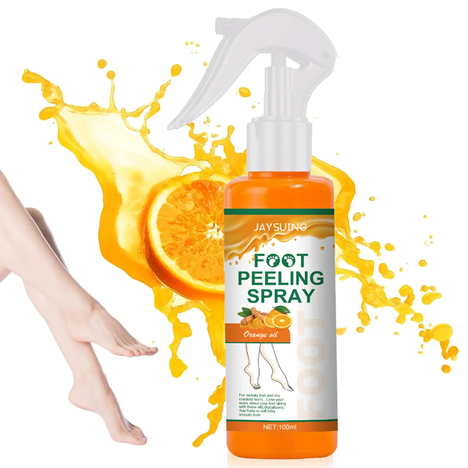 Orange Oil Foot Peeling Spray 100ml, Foot Exfoliating Care Spray for Dry Rough Cracked Feet, Soften Dead Skin & Calluses, Daily Home Foot Moisturizing Treatment Spray  , Silky, Moisturizer