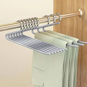 PrimPick 10 packs of open pants hangers, anti-slip for both women and men, heavy-duty metal jeans hangers, saving space in wardrobes