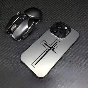 Phone case: 1 Minimalist Creative Cross Cool Black Silvery Laser TPU Phone Case, High Quality Suitable for a variety of iPhone models, from Iphone 17 series to Iphone 11 series, and Iphone x series