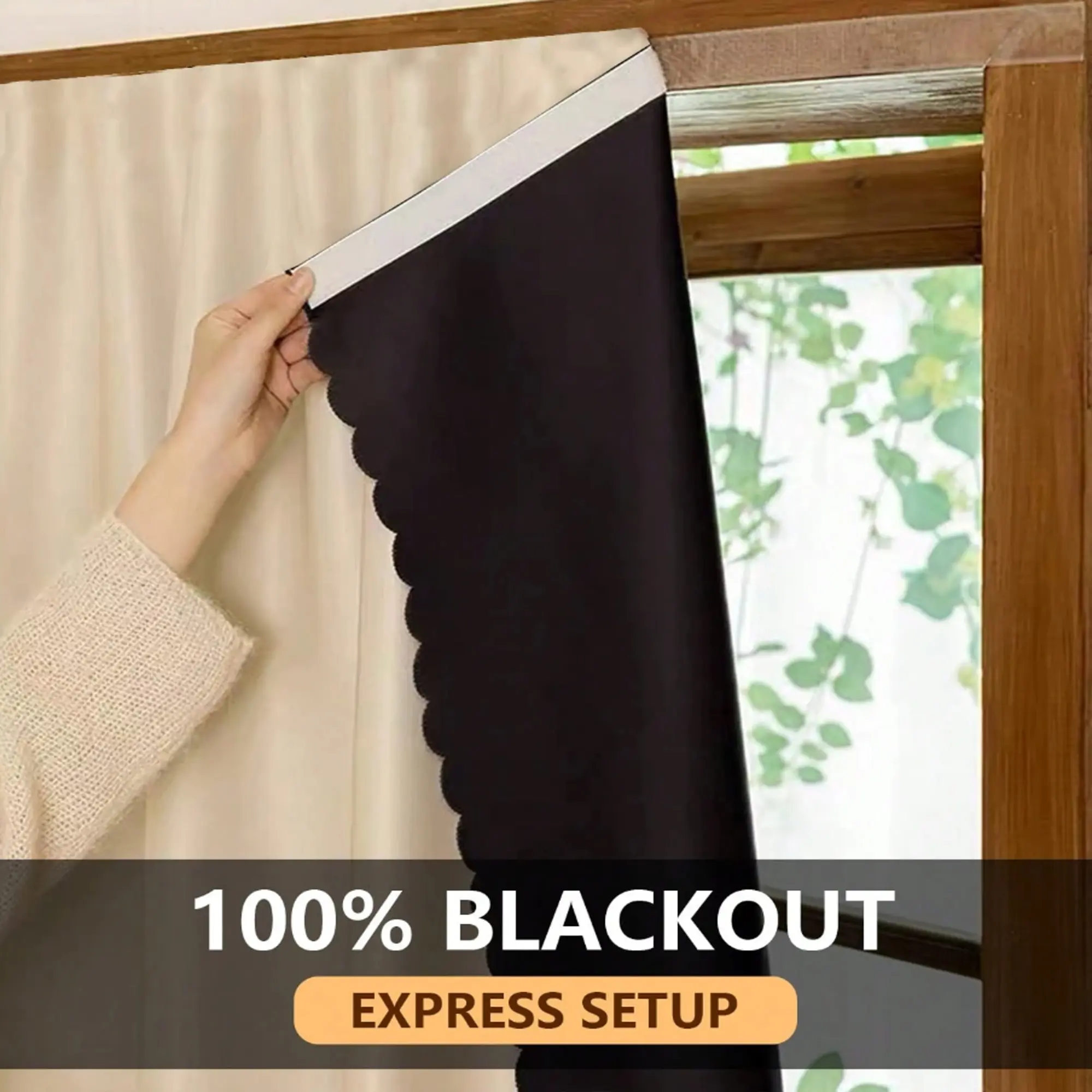 1 Count 100% Blackout Curtain, Easy Installation No-Drill Design, Minimalist Korean Style Drapes for Bedroom Living Room, Quiet Sleep Space