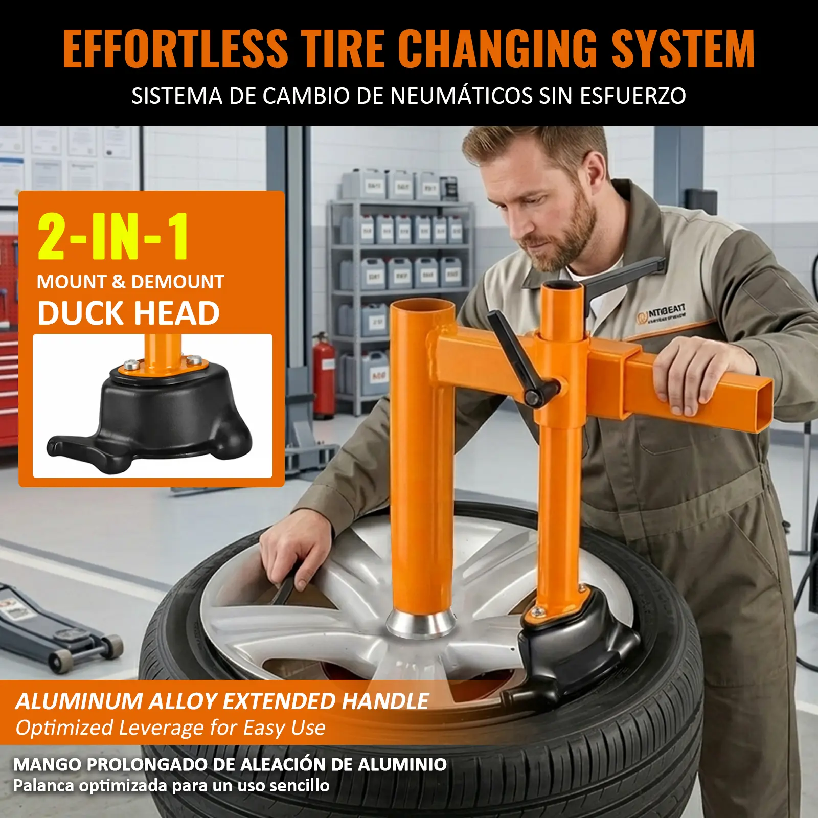 Sekam Hand Operated 2-in-1 Manual Tire Changer for 16-21" Wheels, Heavy Duty Steel/Nylon Car & SUV Tool Kit with Nylon Centering Aid, Extended Lever Handle for Scratch-Free Automotive Repair
