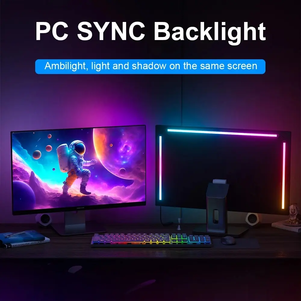 Monitor LED Backlight, Color Changing Led, Music Sync Lights, Synchronize with Screen Color/music, USB Interface, Software Control, 24-Inch Monitor Accessories, Ambient Dimmable LED Lighting