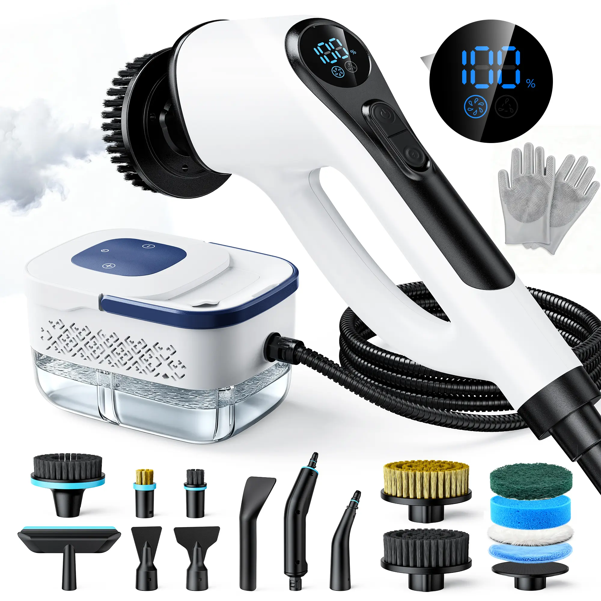 2-in-1 Handheld Steam Cleaner with Electric Scrubber, 10s Fast Heat-Up, 6 Steam Levels, 14 Accessories for Kitchen, Bathroom, Grout & Car Detailing backtoschool