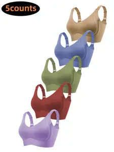 5 piece set Women's Solid Color Wireless Bra, Comfortable Breathable Elegant Seamless Push Up Bra, Fit Underwear for Women, Softness Underwear for All Seasons, Bras for Women