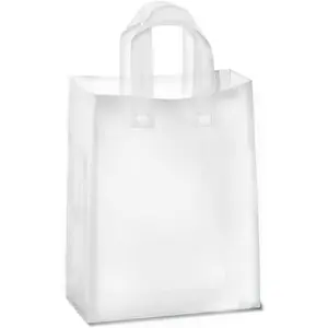 Frosted Plastic  Bags 100 Pack 8" x 10" x 4" Clear Frosted Bags with Soft Loop Handles and Cardboard Insert, for Gifts Retail and