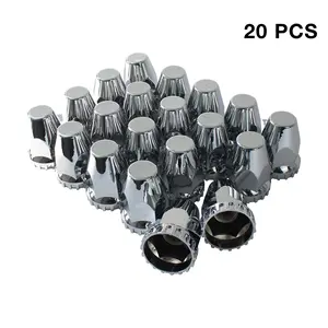 20/40/60 Pack Flat Top Lug Nut Covers, 33mm by 2-3/4" Thread On Chrome Nut Cover Caps ABS Plastic Anti-Rust Screw-on Lug Nut Covers for Semi Trucks