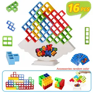 Balance Stacking Blocks Game - STEM Educational Building Toys for Kids, Adults & Family Game Night, Family Fun Game, Interactive Board Games for Parties, Travel & Team Building, Random Colors
