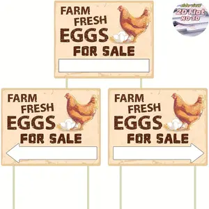 2dflat 3pcs Farm Eggs Sign, Corrugated Plastic Mark with 6 Stakes, Indoor Outdoor Yard, Business Supplies, Home Decor