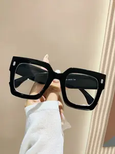 Unisex Square Transparent Plastic Frame Glasses, Classic Minimalist Design, Suitable for All Face Types, Daily Use, Office, Reading, TV, Gaming