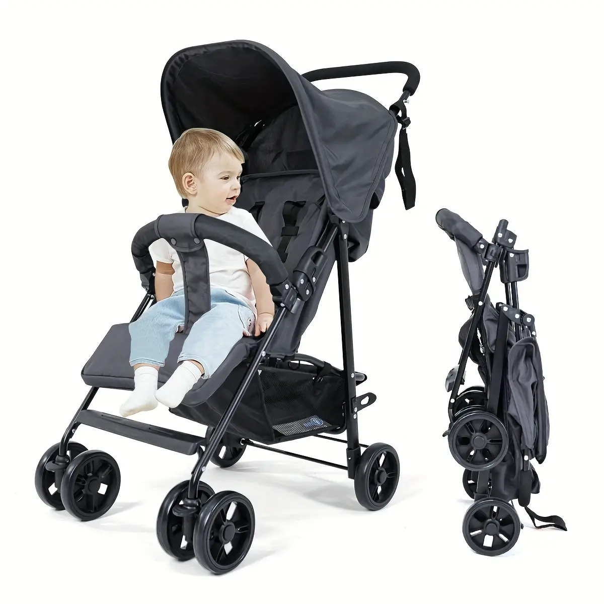 Lightweight Collapsible Baby Stroller, Multi-Position Recline Breathable Mesh Backrest, 4-Wheel Shock-Absorbing Suspension, Adjustable Canopy & Handle Height – Durable Aluminum, 5-Point Harness,Newborns, Toddlers, Travel, Airplane, Shopping, Daily Walks