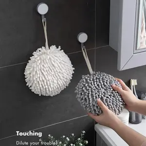 Hanging Hand Towel Kitchen Bathroom Accessories Soft Plush Hanging Towel Quick-Drying Towel For Dry Hands Wipe Towels Ball Hangable Super Absorbent Towel