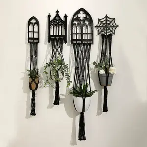 1pc/4pcs Boho Style Rope Plant Hanger, Indoor Outdoor Wall Hanging Basket, Indoor Outdoor Planter, Hanging Planters, Hanging Plant Pot, Hanging Flower Pots, Perfect for Halloween Home Garden Balcony Room Decor