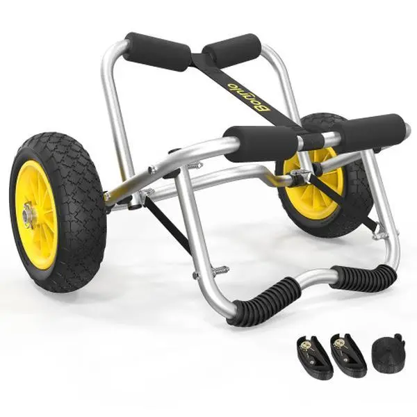 Kayak Cart Canoe Dolly Fishing Kayak Accessories Carrier Foldable Paddle Board Trolley Boat Trailer Transport with NO-Flat Airless Tires Wheels and 2 Ratchet Straps Summervibes