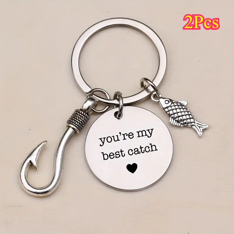 Stainless Steel Fishhook Carabiner Clip 2-Pack, Corrosion-Resistant Accessory Hook for Car Keys, Anniversary Mens Gifts, Stainless Steel Keychain, Men's Accessories, Keychains
