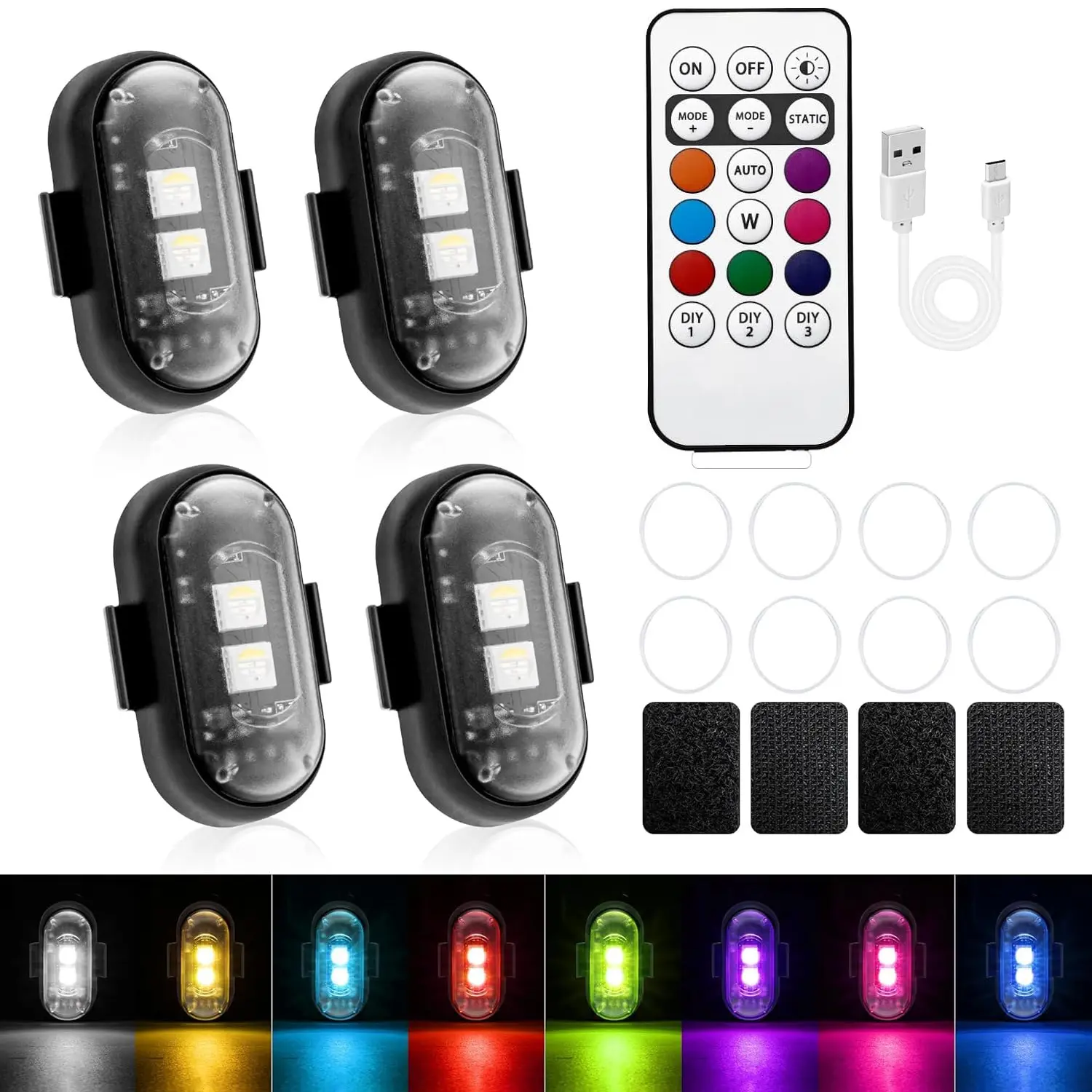 Multifunctional Rechargeable Wireless Car LED Warning Decorative Light with Remote Control for Truck, Motorcycle,Wireless RGB Underglow Lighting Kit Night Strobe