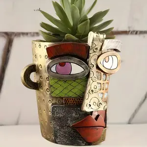 Colorful Face Abstract Art Resin Plant Pot, Succulent Planter, Office Decoration Accent, Attractive Centerpiece, Unique Statement Piece, Indoor Outdoor Planter