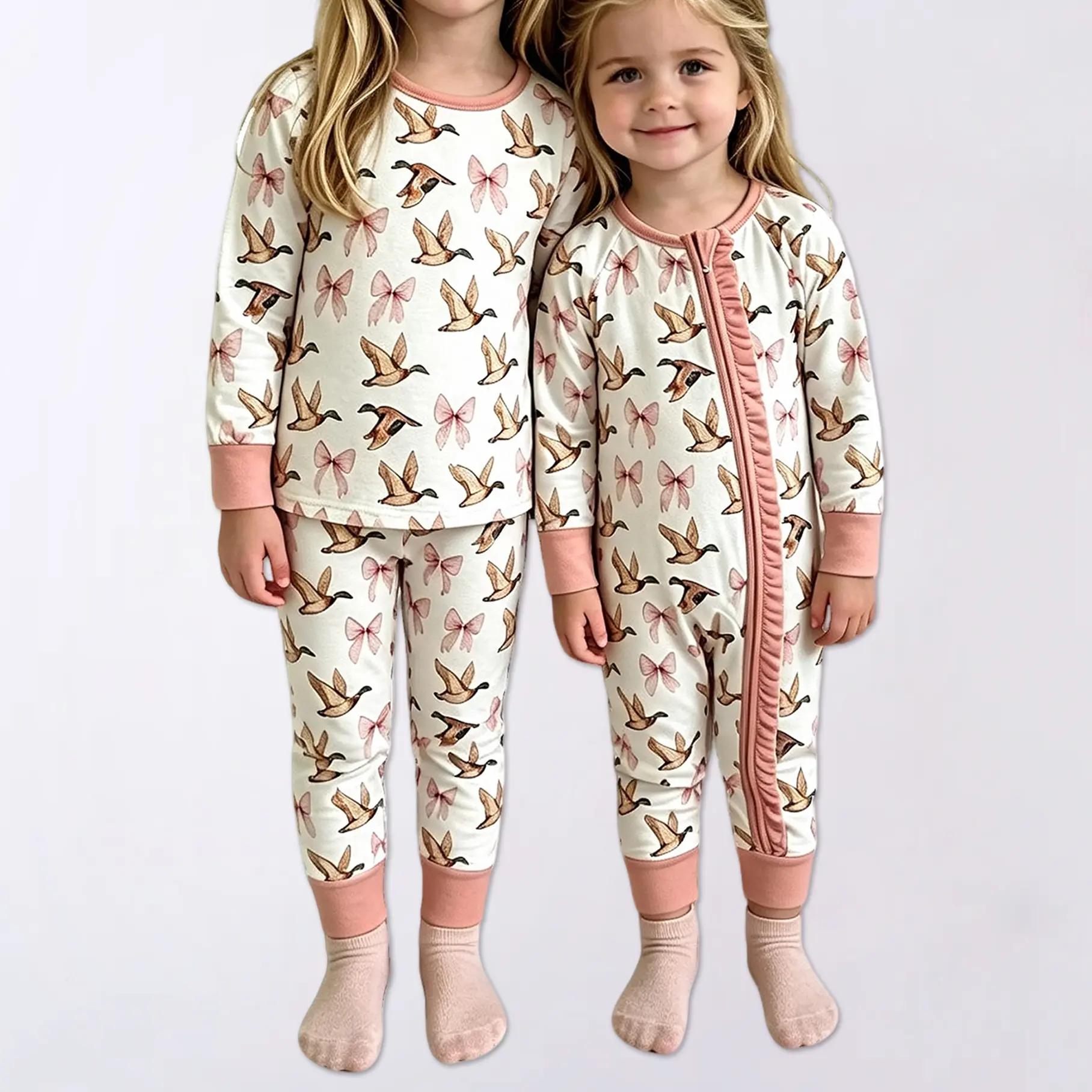 Girls' 2-Piece Pajama Set, Cozy Hunting Print Sleepwear with Deer & Mallards, Comfortable Fit for Baby & Toddlers, Snug Fitting Sleepwear