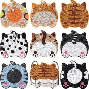 8-Piece DIY Diamond Painting Animal Theme Wooden Coasters Set, Perfect for Adults & Beginners, Holiday Gift Idea with Stand Included