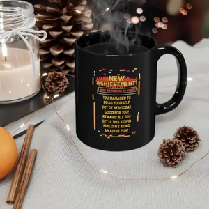 Retro Gamer Achievement Mug, Undertale Style Pixel Coffee Cup, Funny Dark Humor Adult Life Mug, Sarcastic Gift for Gamers