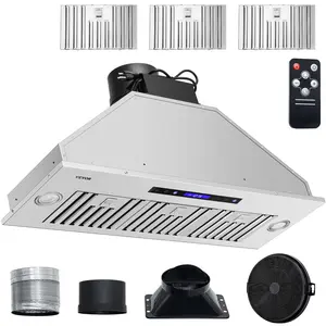 VEVOR Insert Range Hood,  900CFM 4-Speed, 36 Inch Stainless Steel Built-in Kitchen Vent with Touch & Remote Control LED Lights Baffle Filters, Ducted/Ductless Convertible, ETL Listed