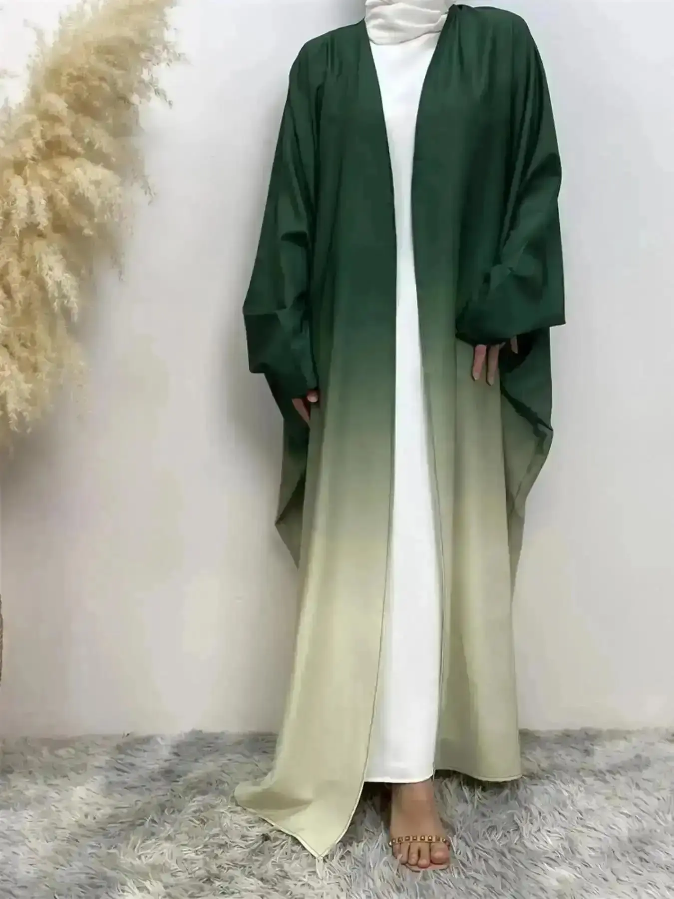2026 Arabic Clothing-Ombre Batwing Sleeve Open Front Abaya Without Dress and Hijab, Modest Long Maxi Abayas for Daily Wear, Women's Islamic Clothing for Fall and Winter, Comfortable Everyday Fit