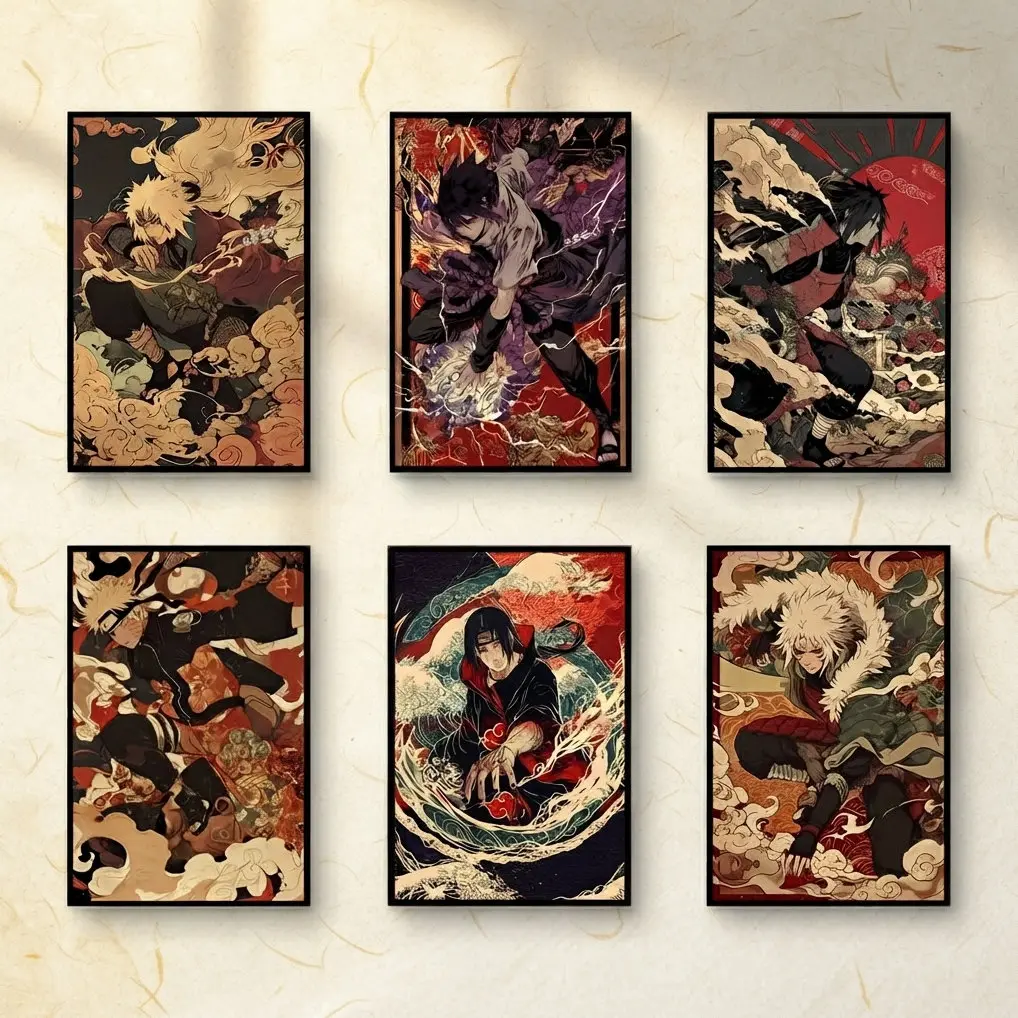 [FULL SIZE] Narutos Poster Kakashi Sasuke Itachi Uchiha Anime Character Ukiyo-e Home Decoration Aesthetic Gift Home Wall Decoration Picture Gift Art Poster Unframed HD Print Home Office Decor Unique Trendy Christmas Gift