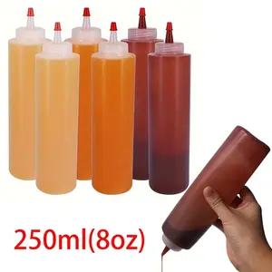 2/6/8pcs Plastic Sauce Dispenser Bottles, Easy-To-Squeeze Design, Ideal for Ketchup & Salad Dressing, Kitchen & Restaurant Use, Set of 2/6/8