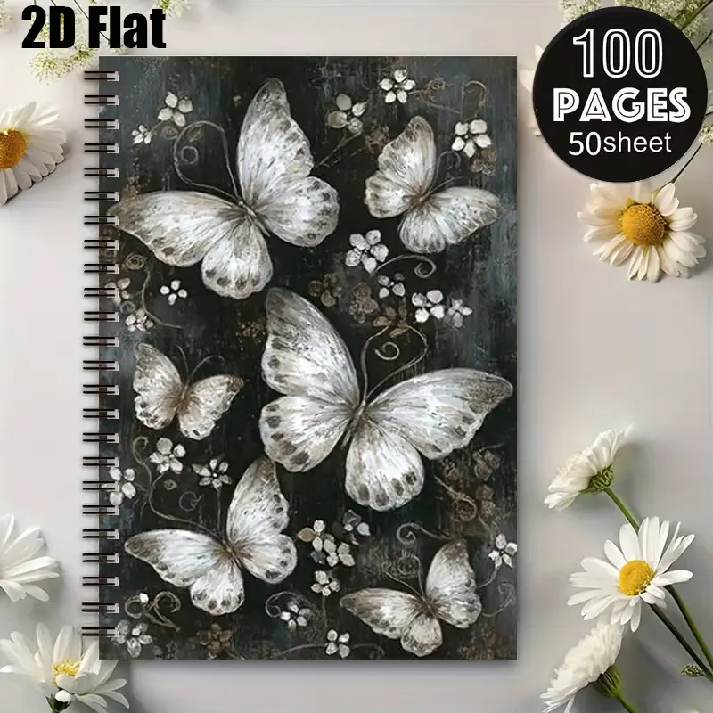 1 Butterfly Themed Spiral Notebook, 5.7x8.26 inch, Elegant Art Design, Premium Lined Pages, Durable Coil Binding, Perfect for Daily Journaling, Travel Notes, Study Notes, Ideal Gift for Birthdays, Thanksgiving, Christmas, Art Enthusiasts and Stud