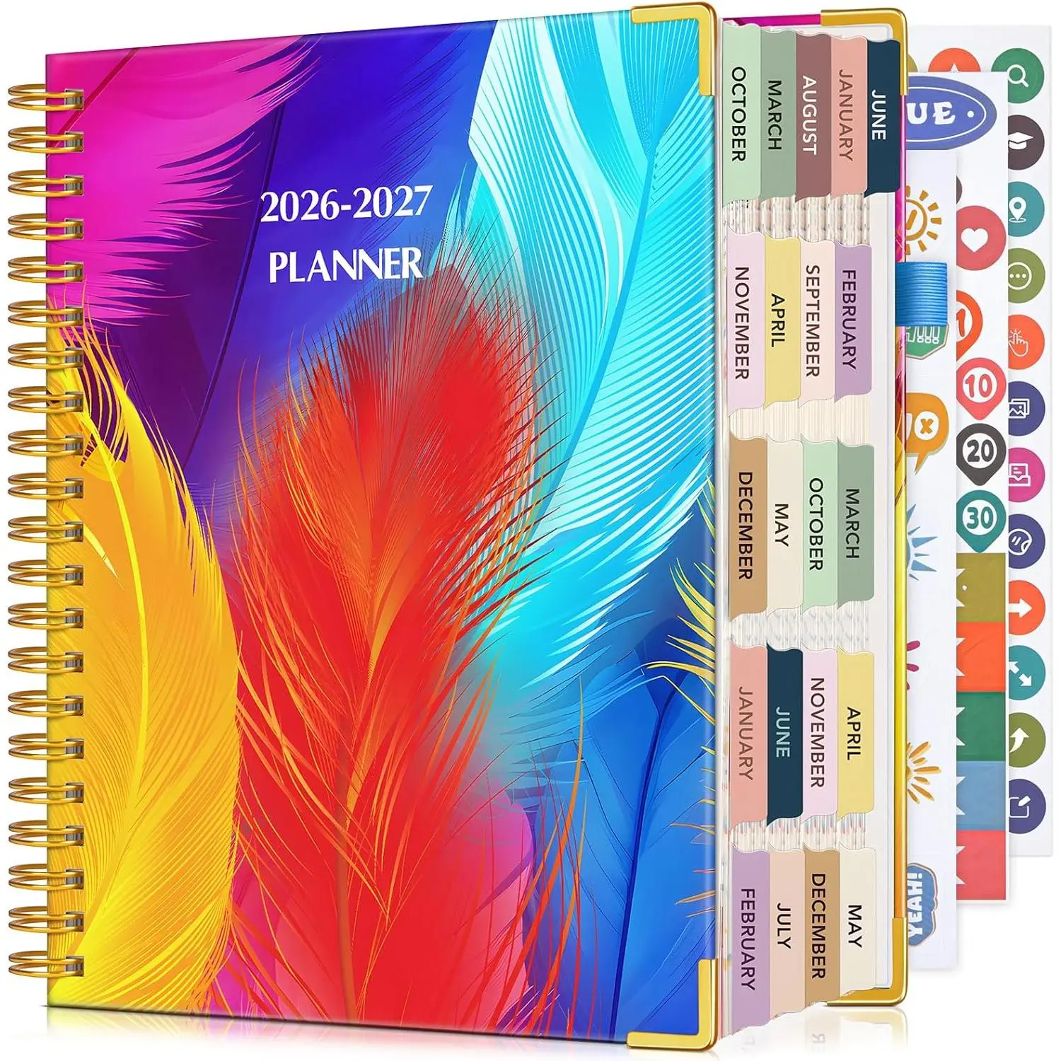 Planner 2025-2027, 21 Months Weekly and Monthly Daily Planner from October 2025 - June 2027, 8.5" x 11" A4 Large Hardcover Agenda Organizer Book 2026 with Tabs, Spiral Yearly Calendar Planners for School Work , Colorful