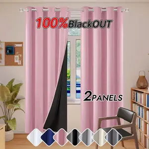 2Pcs Solid Color 100% Blackout Curtains for Bedroom, Living Room & Office, Home Decoration Curtain, Home Decorative Curtain, Blackout Window Cover