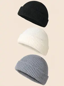 Solid Ribbed Beanie Hat, Casual High Stretch Knit Hat for Fall & Winter, Fashion Accessories for Both Men & Women, Hat Set, Knitted Hat, Beanies, Fashion Hats