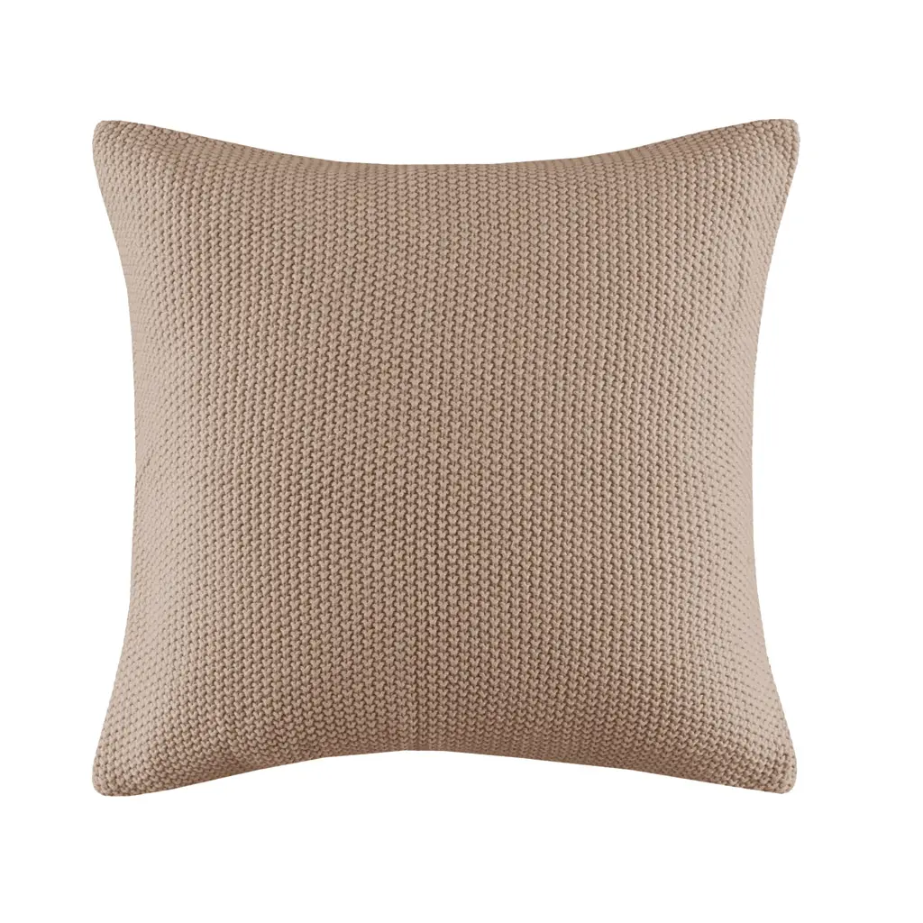 INK & IVY II21-1301 20x20x0.25in Brown Bree Knit Square Pillow Cover - Square Cushion, Acrylic, Knit, Machine-Washable Cushion Cover, Acrylic Cushion Covers