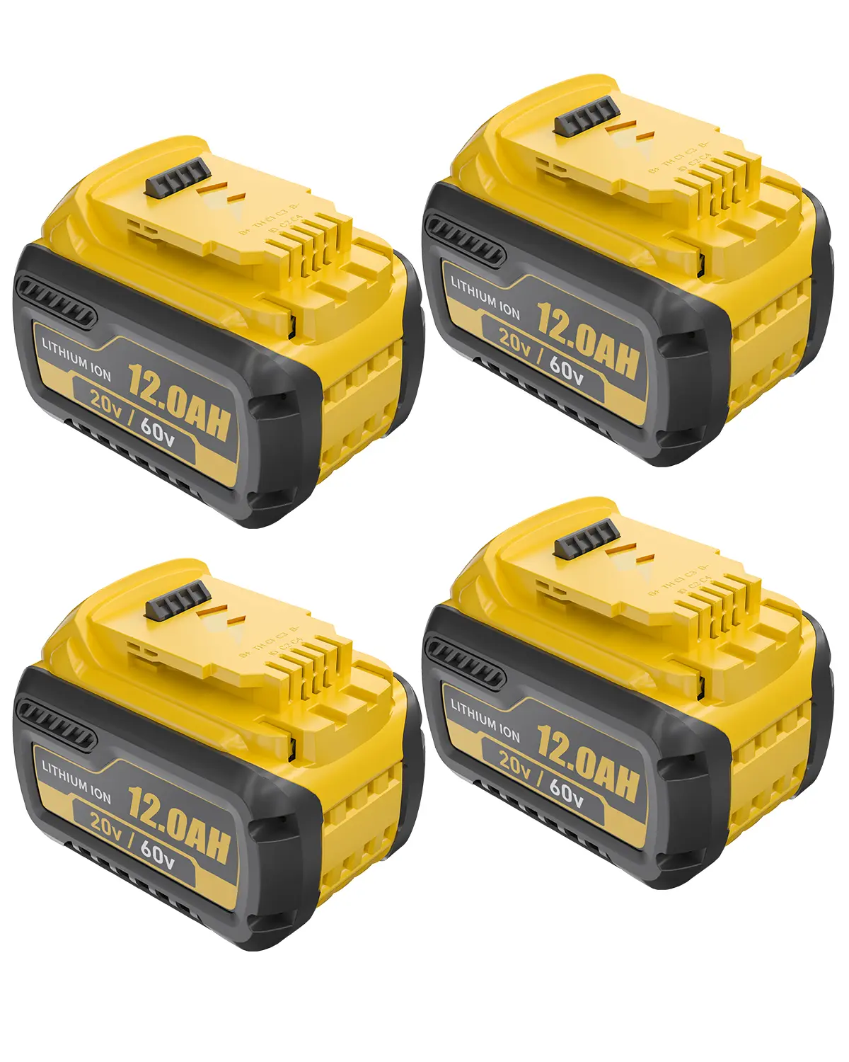 4-Pack High Capacity Dual Voltage Power Tool Batteries, 12000mAh DCB612 Replacement for Dewalt Flexvolt 20V/60V Max Lithium Ion Batteries DCB609-2, DCB609, DCB612-2, DCB606 Series (Yellow, Built-in Protection)