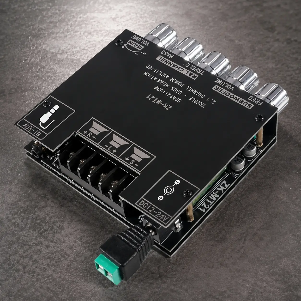 2.1 Channel Bluetooth Audio Amplifier Board, 50W+50W+100W Digital Power Amp Module, Subwoofer Amplifier with Treble and Bass Control for DIY Speakers Home Theater, Wireless Stereo Audio Receiver Board Kit, External Amplifier