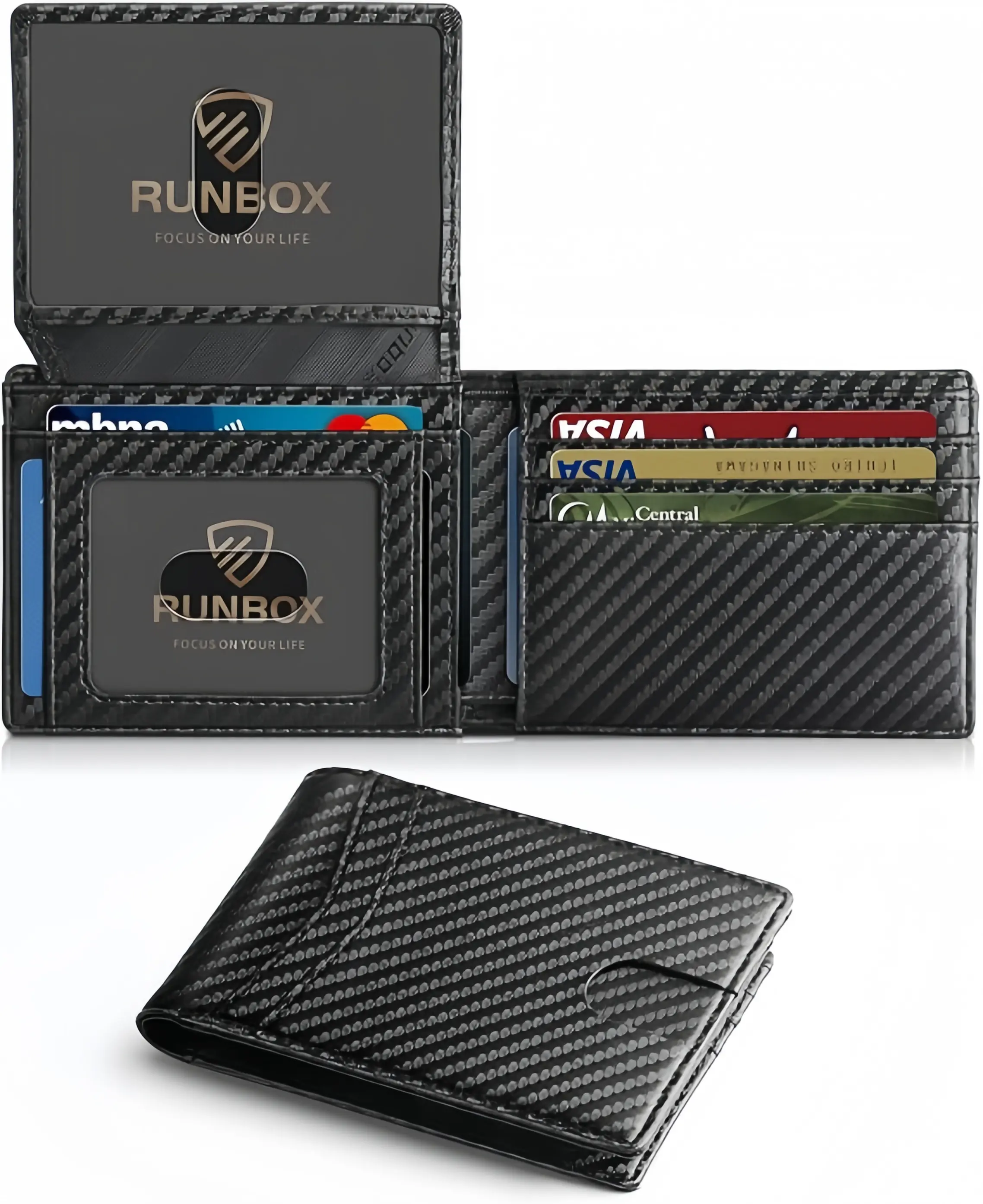 Men's 2026 Chic Casual Slim Bifold RFID Blocking Carbon Fiber Wallet - 11 RFID Card Slots, Minimalist Leather Holder, Black Recto Verso Design, Ultrathin Carry, Modern Edge, Gifts for Boyfriend, Card Data Shield, Gift Box, Men's Accessories,techvibes