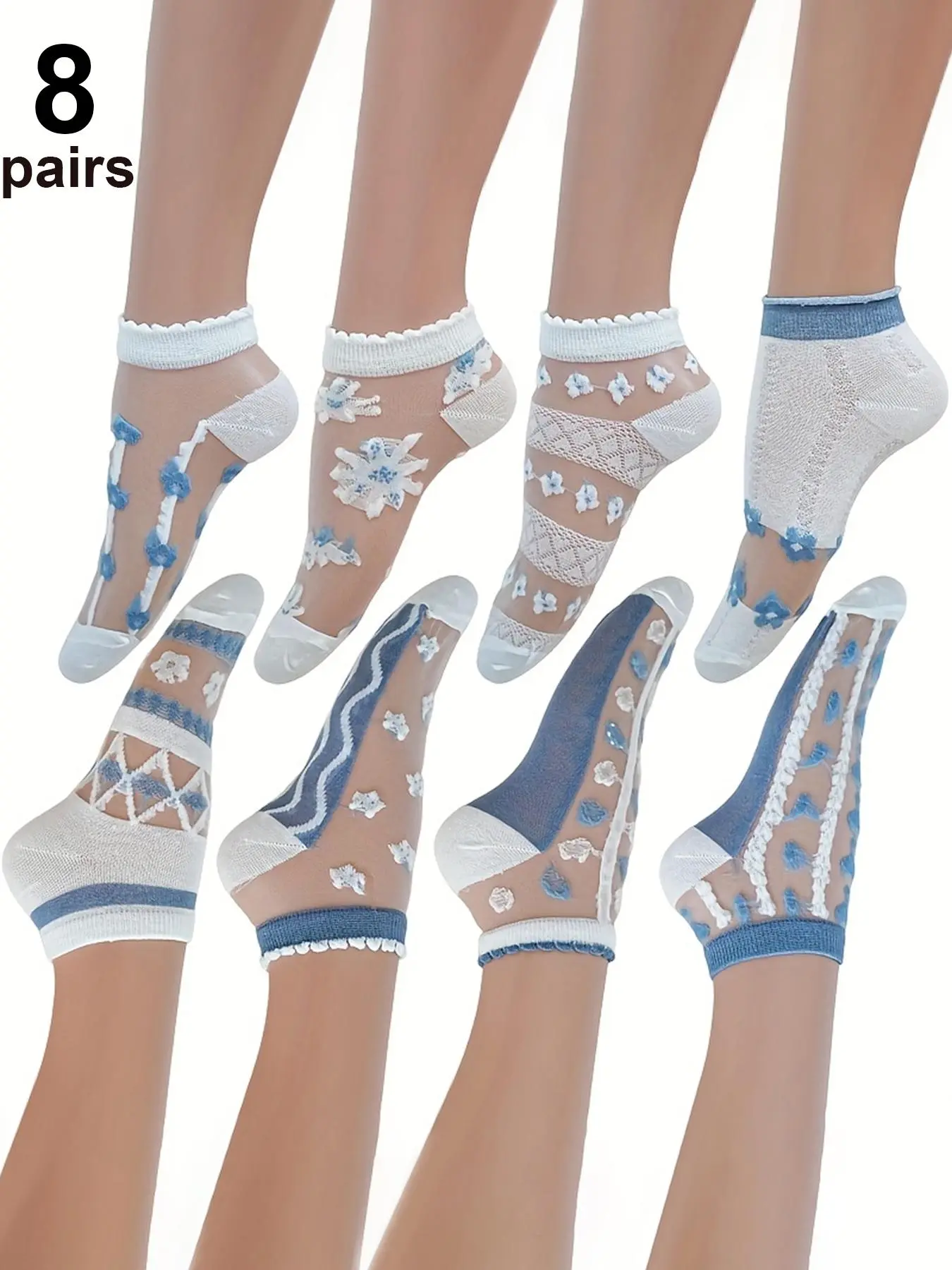 Women's Casual Fashion Floral Pattern Short Socks, Breathable Soft Fabric, Summer Fitted Design, 8/10 Pairs Pack, Sock Set, Daily Wear Comfort, Elegance, Casual Knit Socks, Knitted Socks