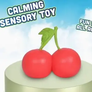 Giant Sweet Cherry Stress Relieving Tool, 5.5-Inch Soft Fruit, Squeezable Stress Ball Toy, Tactile Sensory Toy, Desktop Accessory