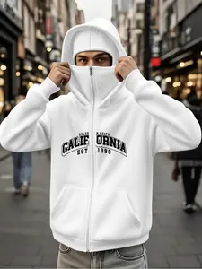 Men's Casual Hooded Sweatshirt, Geometric Print Pullover, Graphic Hoodie, Long Sleeve Fitted Top, Fall & Winter Fashion, Thick Fabric