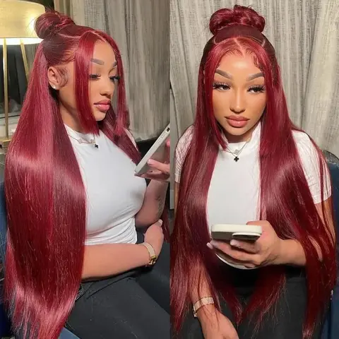 Burgundy 99J Lace Front Wig Straight 13x6 HD Lace Frontal Wig Human Hair For Women Pre Pluched Colored Lace Wig 180% Density