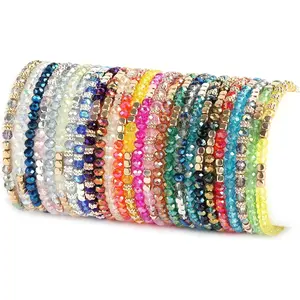 26Pcs Boho Beaded Bracelets for Women Colorful Stackable Sparkly Beads Bracelets Multi-Layer Versatile Statement Bracelets Stretch Cuff Jewelry Gifts