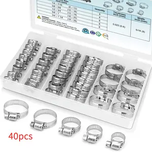 40pcs Boxed Stainless Steel Clamps Hose Clamps Connector Combination Pipe Clamps Oil Pipe Clamps 8-38mm Adjustable Stainless Steel Hose Clamps Industrial
